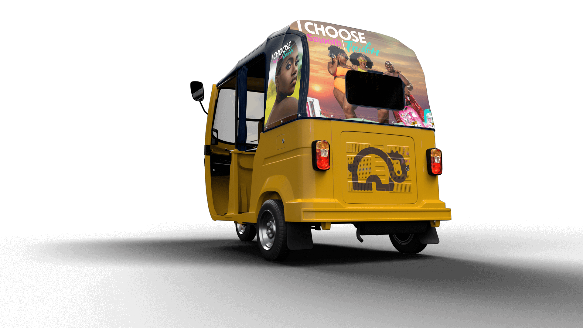 tuktuk with advertisment on the back